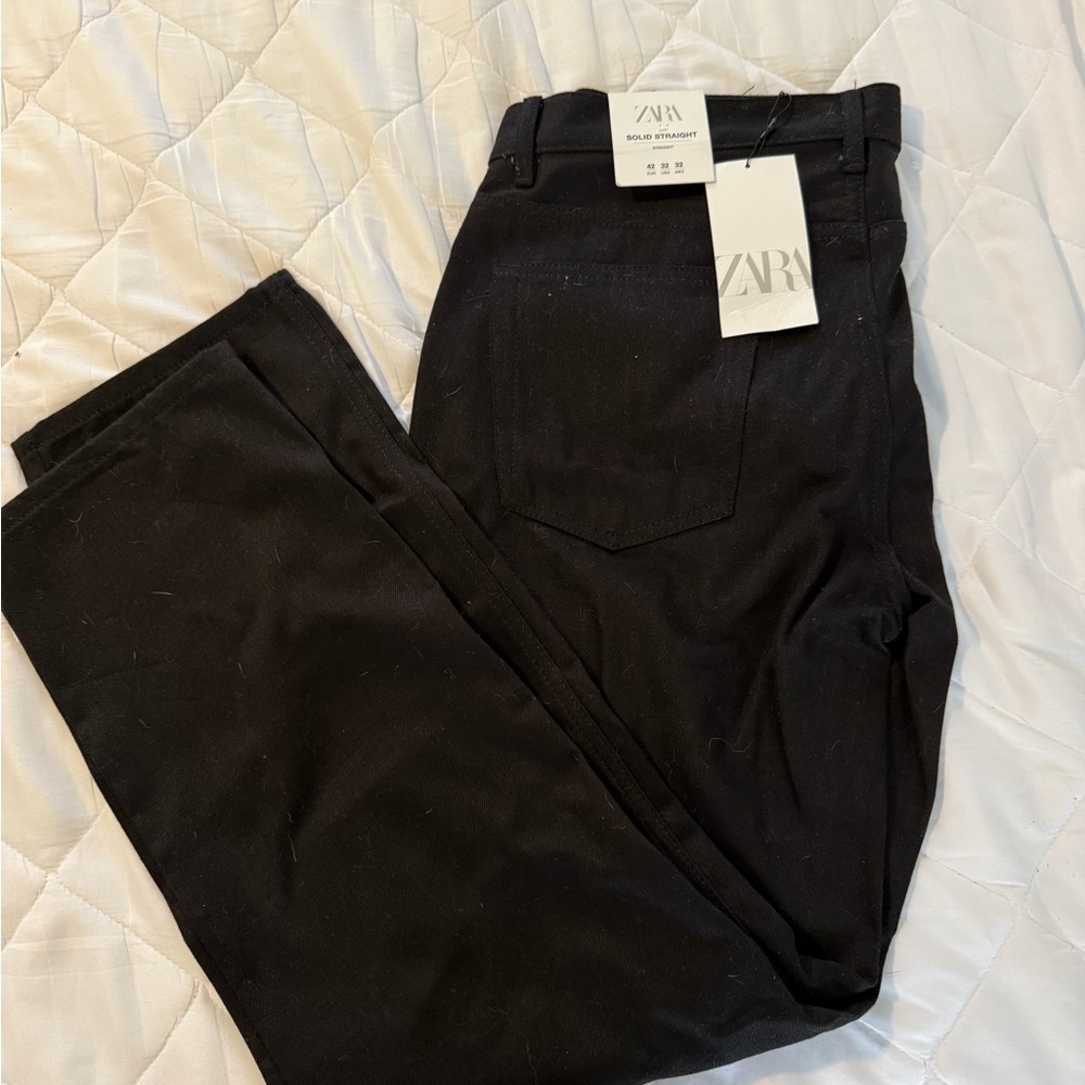 Zara Solid Black Straight Trousers